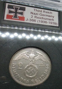 Nazi Swastika Coin *With Case* Beautiful Silver 2 Reichsmark Third Reich Germany - Picture 1 of 16