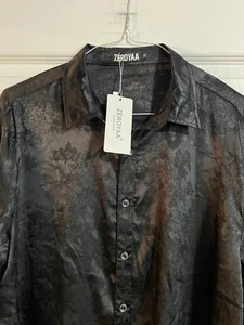 ZEROYAA MENS LONG SLEEVE BUTTON UP SHIRT BLACK XL NWT - Picture 1 of 2