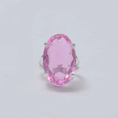 情人节粉色 Kunzite 宝石 925 纯银戒指 所有尺寸 A-63 — 第 1/4 张图片