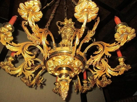1700s ANTIQUE FRENCH BAROQUE 24K GILDED ORMOLU BRONZE 12 ARM CHANDELIER 50”x30” Cover