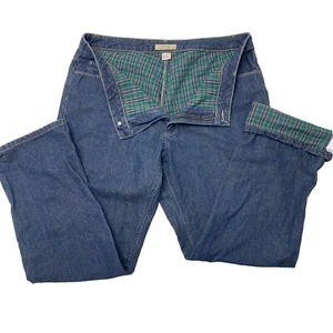 Natural Reflections Fleece Green Plaid Flannel Lined Jeans Women Size 16 - Picture 1 of 10