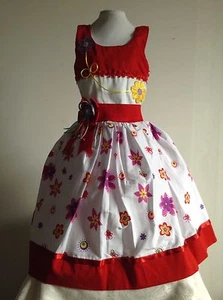 Red Girls Dress Size 4 Floral 100% Cotton Pique Birthday Pageant Handmade New - Picture 1 of 12