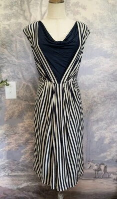 Vestido Anthropologie Eva Franco Ziggy Azul Marino Crema Rayas Talla 4 Nuevo Con Etiquetas Foto 1 de 4