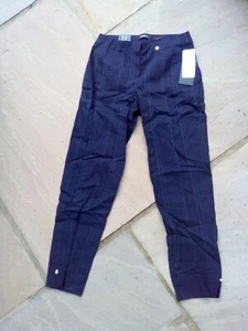 Robell Bella 09 seersucker cotton trouser-ankle grazers-Navy 8/10/12/14/16/18/20 - Picture 1 of 4