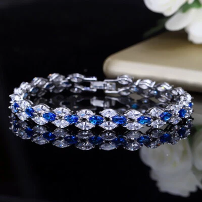 Deslumbrante pulsera de tenis nupcial boda enchapada en plata circón cúbico mujer joyería Foto 1 de 4