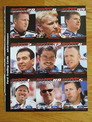 FORD Uncut Card Sheet RICKY RUDD JEFF BURTON MARK MARTIN DALE JARRETT JOHN FORCE - Image 1 of 2