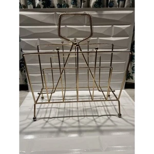 Vintage Gold Metal Wire MAGAZINE RACK Albums Mid Century Modern MCM Atomic Retro - Picture 1 of 8