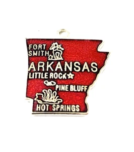 Arkansas State Charm Enamel | Silver Plated | Dark Red | 5/8" | New Old Stock - Picture 1 of 2