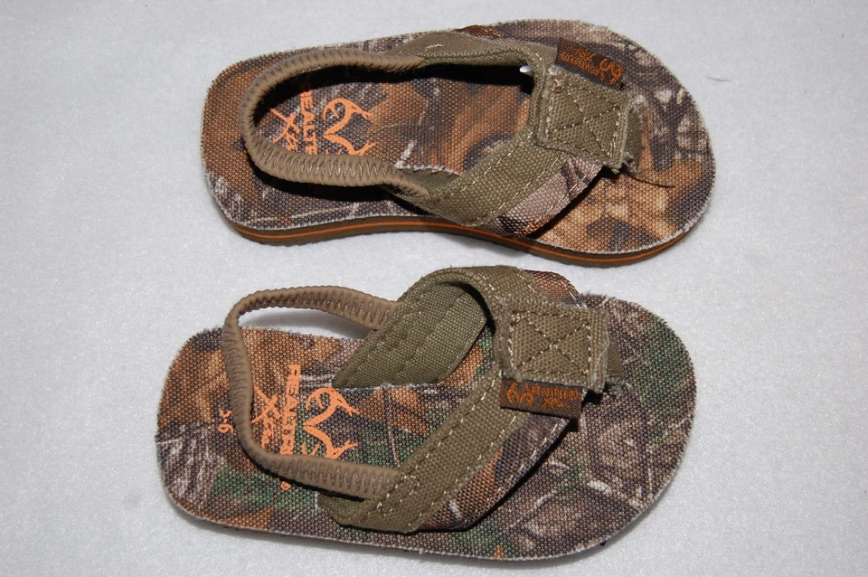 Toddler Boys Flip Flops GREEN BROWN REALTREE CAMO Elastic Ankle Strap S 5-6 - Image 1 of 1