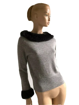 SUÉTER DE PUNTO GRANATE HILL GRIS MEZCLA LANA DE CORDERO/ANGORA RIBETE DE PIEL TALLA S Foto 1 de 4