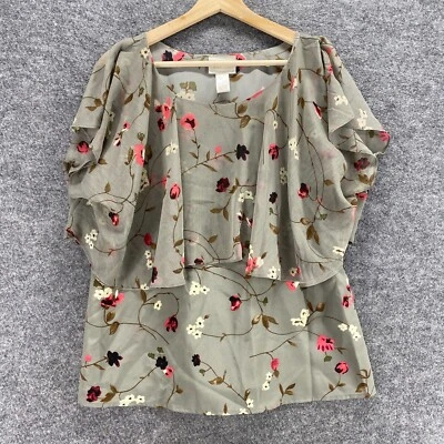 Blusa Renacimiento Mujer L Grande Gris Floral Cuello Redondo En Capas Manga Corta Foto 1 de 4