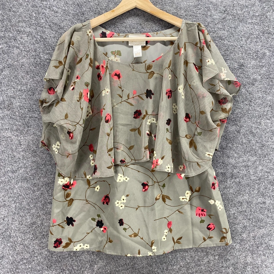 Blusa Renacimiento Mujer L Grande Gris Floral Cuello Redondo En Capas Manga Corta Foto 1 de 4