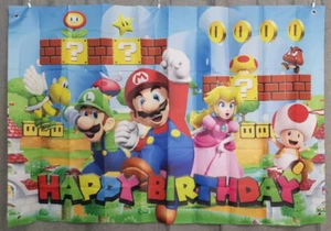 Super Mario Bros Theme Party Supply Decoration 57 x 39 Happy Birthday Backdrop - Picture 1 of 3