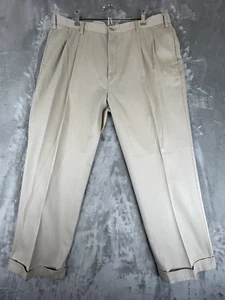 Nautica Pants Mens 42X30 Khaki Classic Fit Cuffed Dress Pleated Cotton - Picture 1 of 10