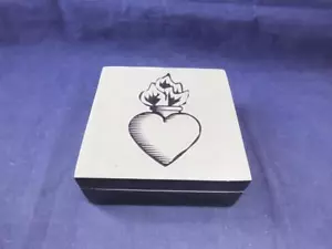 Black Stone Lucky Trinket Box Flaming Heart Design on the Top. - Picture 1 of 1