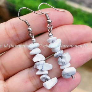 Lovely White Howlite Irregular Beads Dangle Drop Hook Gemstone Earrings - Picture 1 of 12
