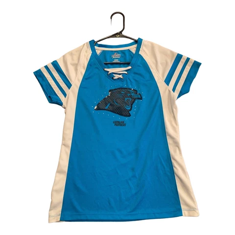 Carolina Panthers NFL Jersey Shirt Women's Size Medium V-Neck Laces Cover
