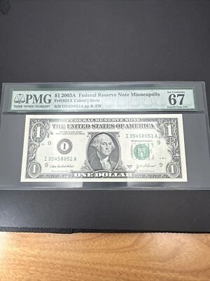 2003 A Federal Reserve $1 FR 1931-1 Minneapolis PMG 67 EPQ Superb Gem Unc. - Image 1 of 4