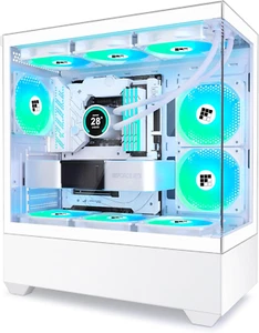 PC Case - Pre-Installed 5 PWM ARGB Fan, ATX Mid-Tower Gaming PC Case, F1 (White, - Picture 1 of 7