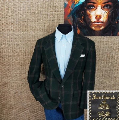 SOUTHWICK Hombre 38 S Otoño/Invierno TWEED Abrigo Deportivo Verde Bosque y Tostado Ventana Foto 1 de 4