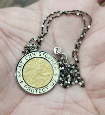 Colgante Católico Religioso Esterlina Medalla Amarilla/Blanca San Cristóbal De Colección #D Foto 1 de 4