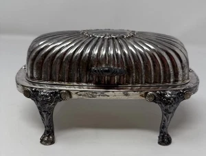 F B Rogers verzierte versilberte Butterdose mit Deckel Krallenfüße Vintage Servierer - Bild 1 von 11