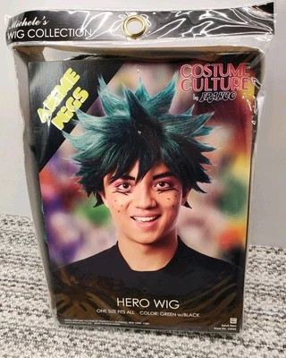 Peluca Disfraz Héroe Anime Adulto Verde y Negro Foto 1 de 2