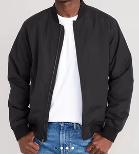 Old Navy Jacket Mens Full Zip Bomber Black Pockets Polyester Black Size S - Picture 1 of 5