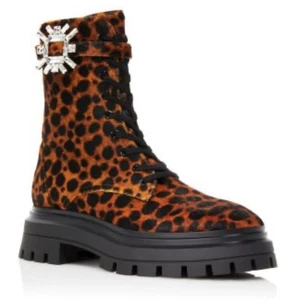 Stuart Weitzman Crystal Nova BEDFORD LACE UP COMBAT BOOTS US 7 PONY HAIR - Picture 1 of 13