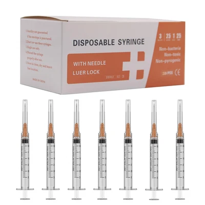 Jeringa desechable de 3 ml con aguja de 25 Ga 1 pulgada, 30 piezas Luer 25G / 1 pulgada  Foto 1 de 4