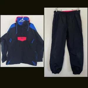 Vtg Columbia 80s Nylon Pullover Ski Jacket & Pants SET Neon Outdoor Gorpcore Lrg - Picture 1 of 20