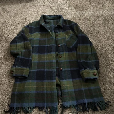 Schneiders Salzburg Women's Lamb Wool Coat Green Plaid Frayed Bottom Size 42 - Image 1 of 4