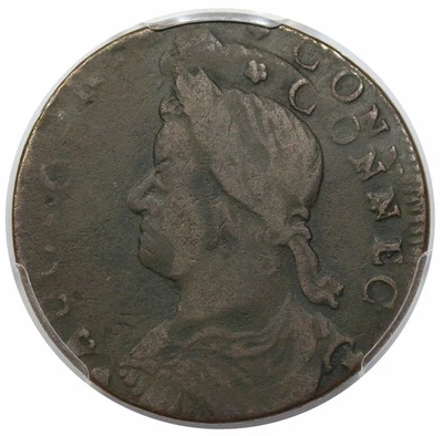 Cobre Connecticut 1788, busto drapeado izquierdo, doble golpe, graduación profesional VF20 Foto 1 de 3
