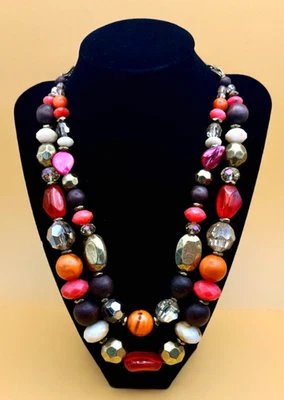 Collar Firmado Rubí Rd Doble Hilo Acrílico Multicolor Cuentas De Colección Foto 1 de 4