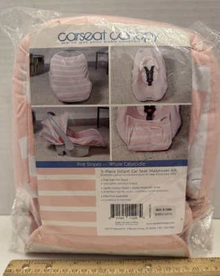 Juego de 5 piezas de asiento de coche Caboodle entero rayas rosas asiento de coche bebé bebé, nuevo Foto 1 de 4