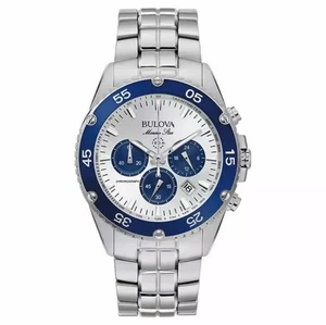 Bulova Hombre Marine Star Cronógrafo Calendario Cuarzo Plata Reloj 42 MM 98B423 - Imagen 1 de 3