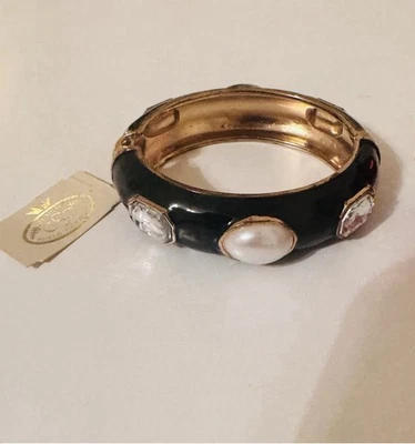 Elegant Black and Gold Bracelet with Pearl and Crystal Accent, NWT - Image 1 of 4
