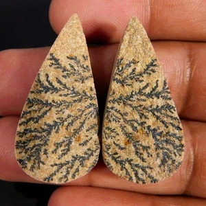 46.10Cts. Psilomelano naturale dendrite abbinata coppia pera cabochon pietra preziosa sciolta - Foto 1 di 3