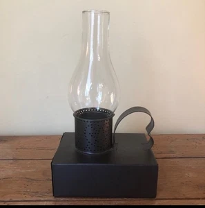 Primitive Hurricane Votive Candle Lamp Match Storage Drawer & Glass Shade - Picture 1 of 4