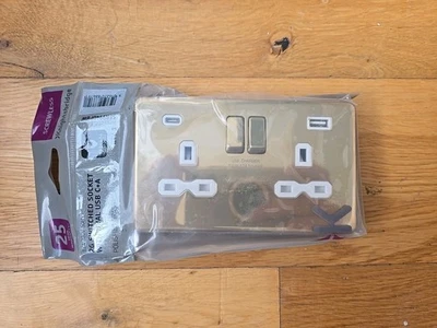 Knightsbridge 13A 230V 50hz 2 Gang Dual USB C + A Socket Polished Brass  - Image 1 of 4