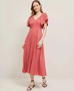 NEW $170 Ann Taylor Linen Blend  Flutter Flare dress in burnt mauve sz 14 petite - Picture 1 of 2