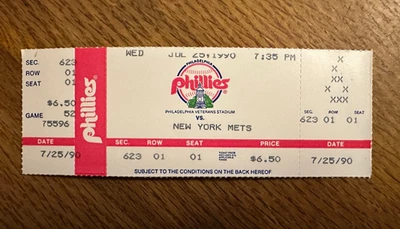 Ingresso completo para o jogo KOBE BRYANT Mets Phillies estreia na TV 7-25-1990?! Strawberry HR - Imagem 1 de 3