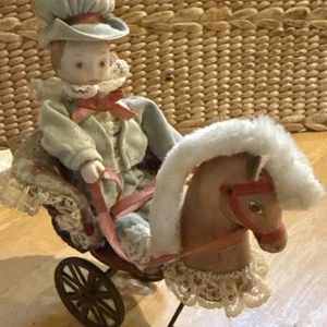 1984 Kurt Adler Boy on Hobby Horse Cart Doll Figurine - Picture 1 of 10