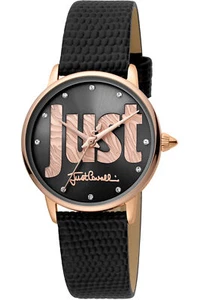 Just Cavalli JC1L116L0035 Logo rose gold black Leather Women's Watch NEW - Picture 1 of 3