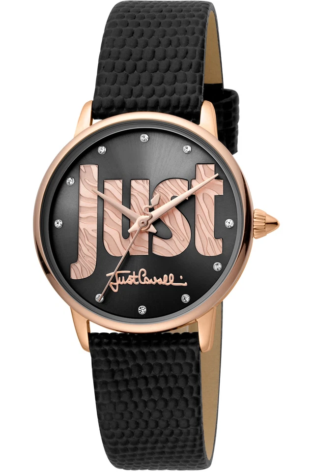 Just Cavalli JC1L116L0035 Logo rose gold black Leather Women's Watch NEW - Image 1 of 3