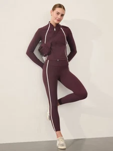 NEW Athleta Salutation Crop Jacket Yoga Studio Top Spiced Cabernet Bone XS NWT - Picture 1 of 6