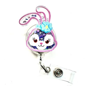 Niedliche schwimmende Glitzer Hase Cartoon Figur einziehbar Ausweis Abzeichen Rolle - Bild 1 von 3