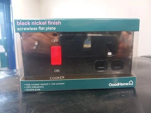 GoodHome interruttore e presa cucina senza vite in nichel nero con inserti neri - Foto 1 di 2