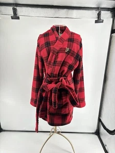 PINK Victoria's Secret kuscheliger Sherpa roter Morgenmantel Gr. M/L kariert Schottenkaro Urlaub Fleece - Bild 1 von 8