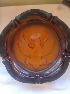 Vintage Glass Amber Eagle Stars Candy Dish Cigar Tray Classic American Patriotic - Picture 1 of 9